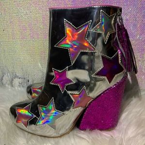 YRU Holographic Pink/Silver Star Glitter Boots